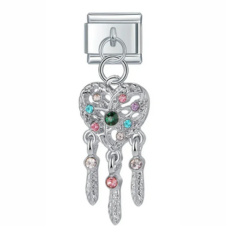 CHARM COLGANTE CORAZÓN CON PLUMAS