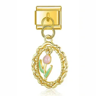 CHARM COLGANTE TULIPAN ROSA DORADO